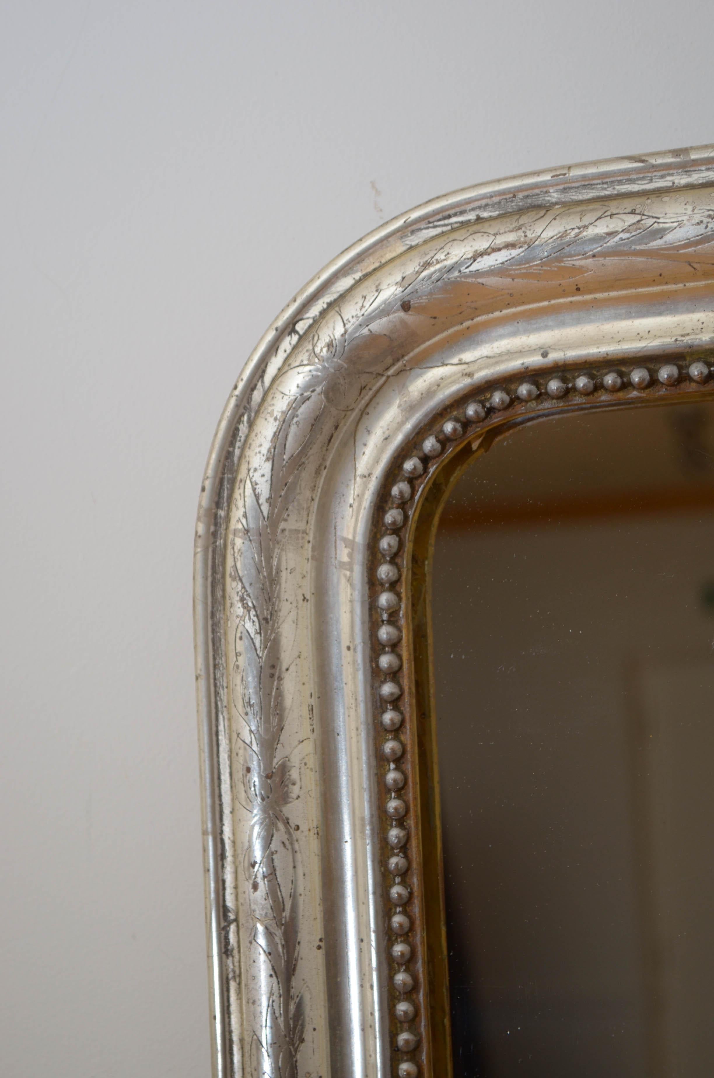 19th Century Rare Louis Philippe Silver Gilded Mirror H73cm