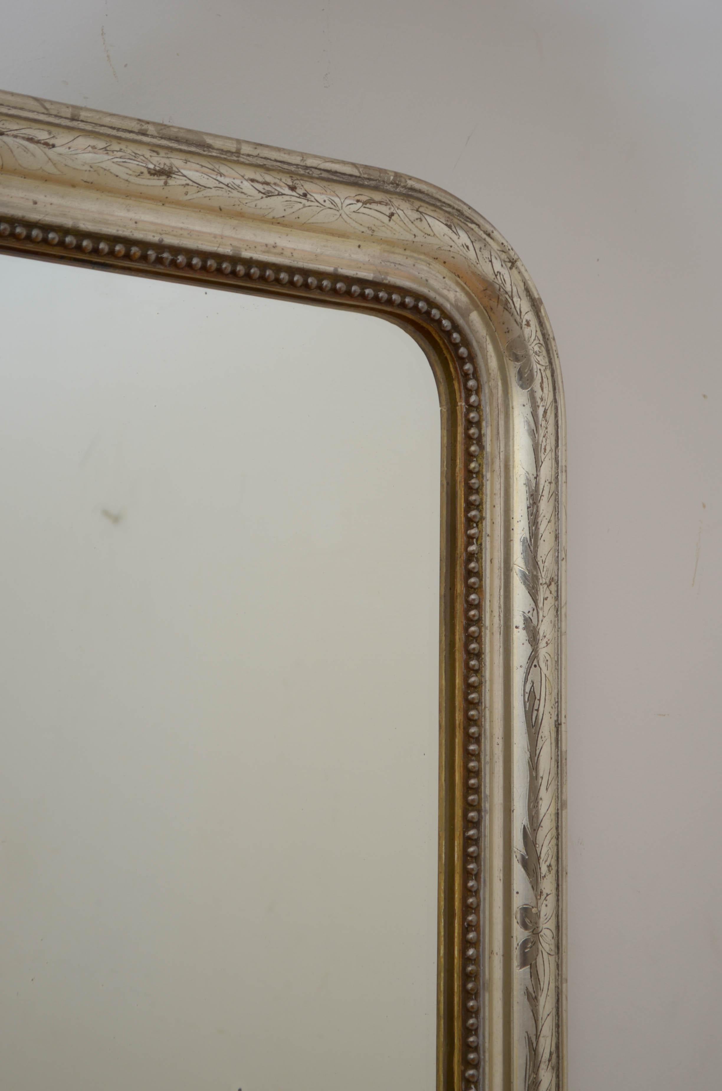 Rare Louis Philippe Silver Gilded Mirror H73cm 2
