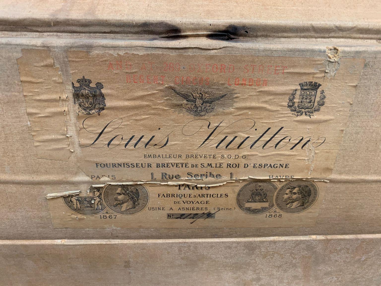 Rare Louis Vuitton 1870-1880's Striped Canvas Steamer Trunk 6