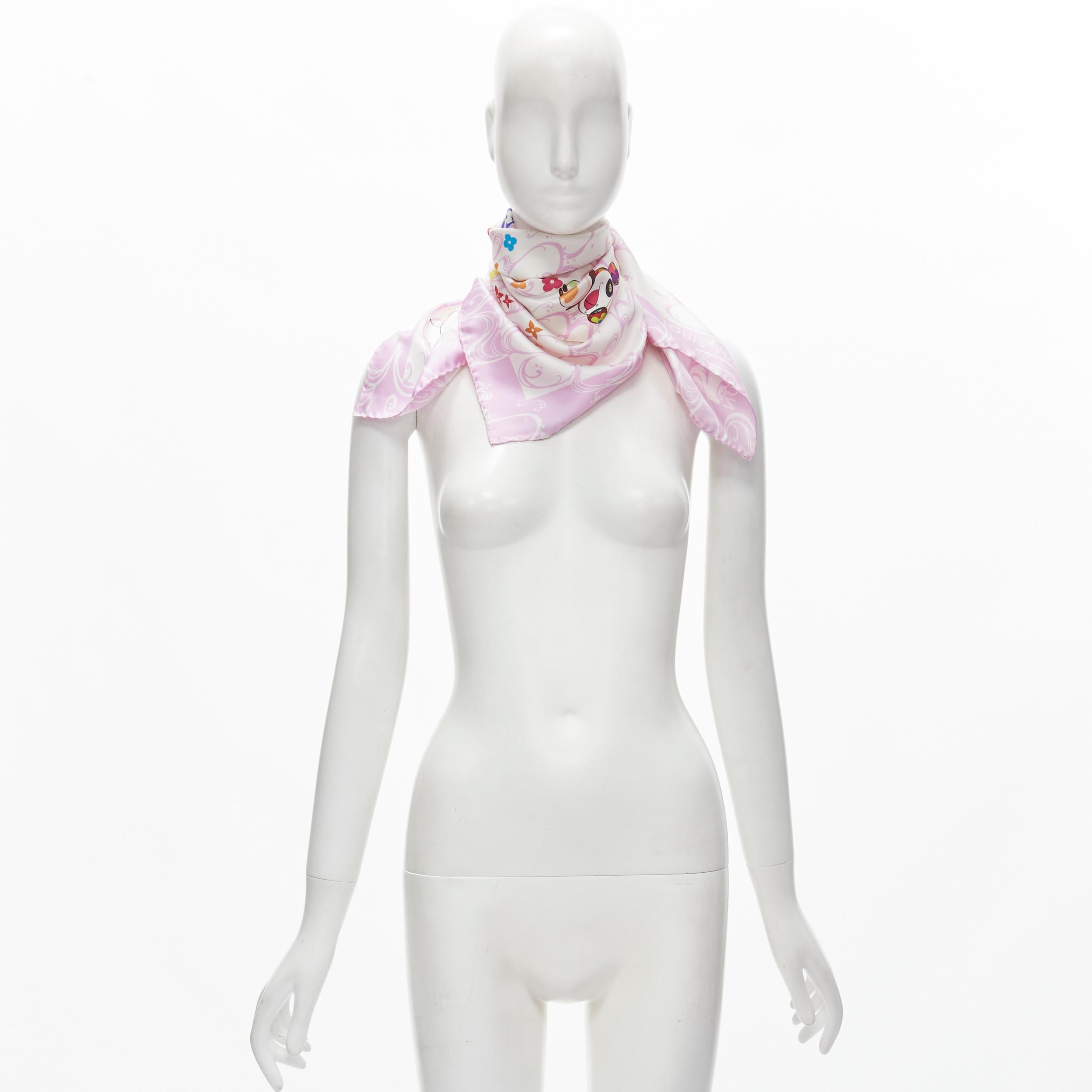 rare LOUIS VUITTON 2003 Murakami Panda Onion Head 100% silk LV pink scarf For Sale 4