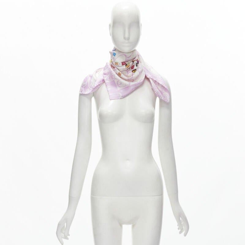 rare LOUIS VUITTON 2003 Murakami Panda Onion Head 100% silk LV pink scarf 5