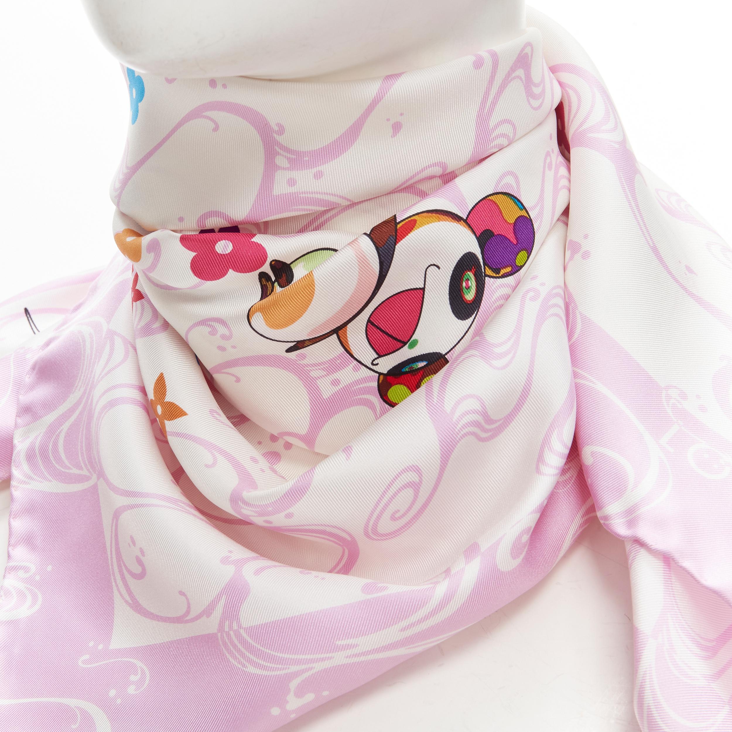 rare LOUIS VUITTON 2003 Murakami Panda Onion Head 100% silk LV pink scarf 
Reference: ANWU/A00579 
Brand: Louis Vuitton 
Material: Silk 
Color: Pink 
Pattern: Floral 
Made in: Italy 


CONDITION: 
Condition: Excellent, this item was pre-owned and is