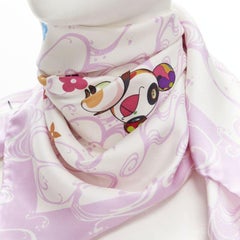 rare LOUIS VUITTON 2003 Murakami Panda Onion Head 100% silk LV pink scarf