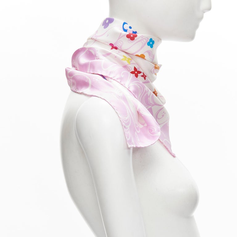 rare LOUIS VUITTON 2003 Murakami Panda Onion Head 100% silk LV pink scarf  For Sale at 1stDibs