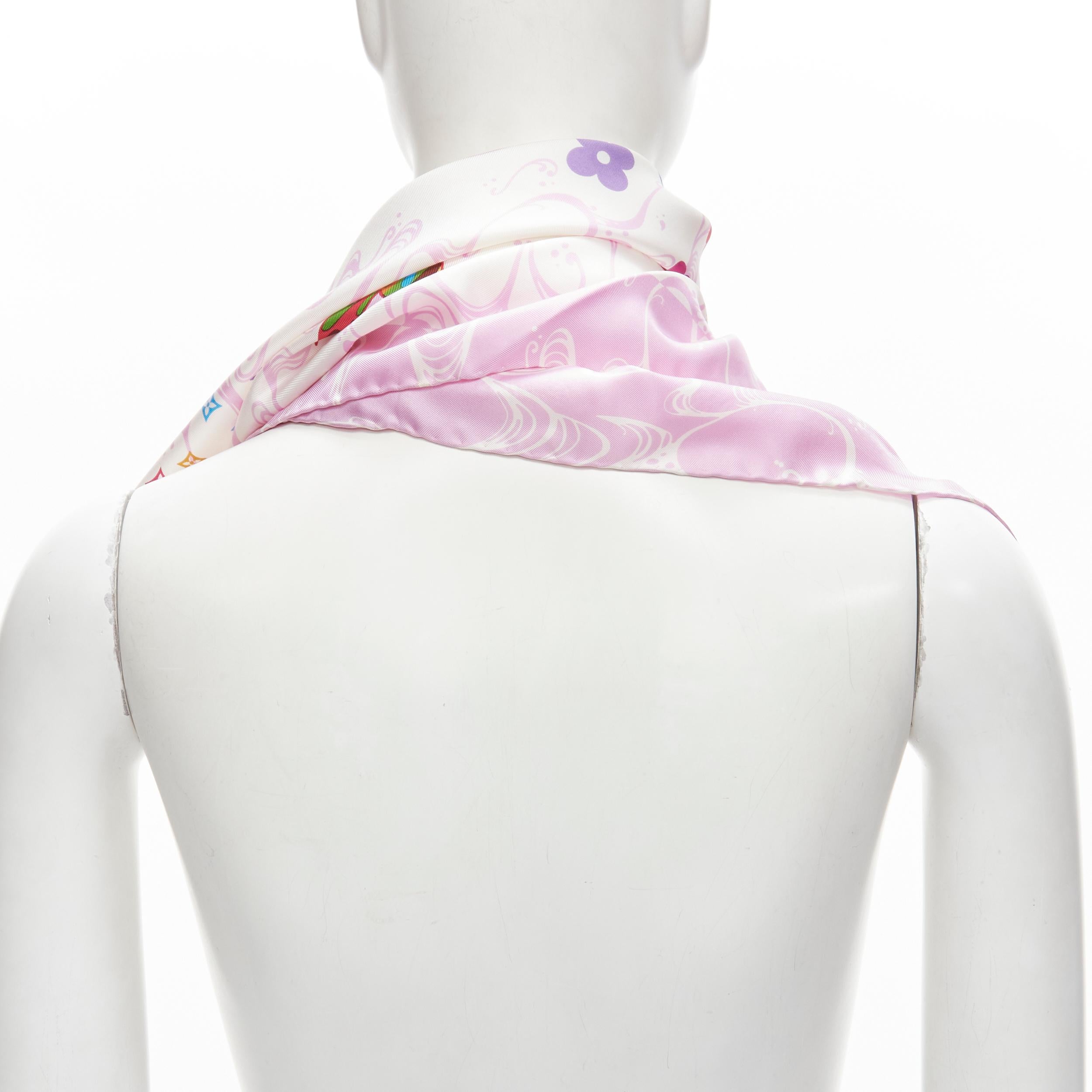 rare LOUIS VUITTON 2003 Murakami Panda Onion Head 100% silk LV pink scarf In Excellent Condition For Sale In Hong Kong, NT