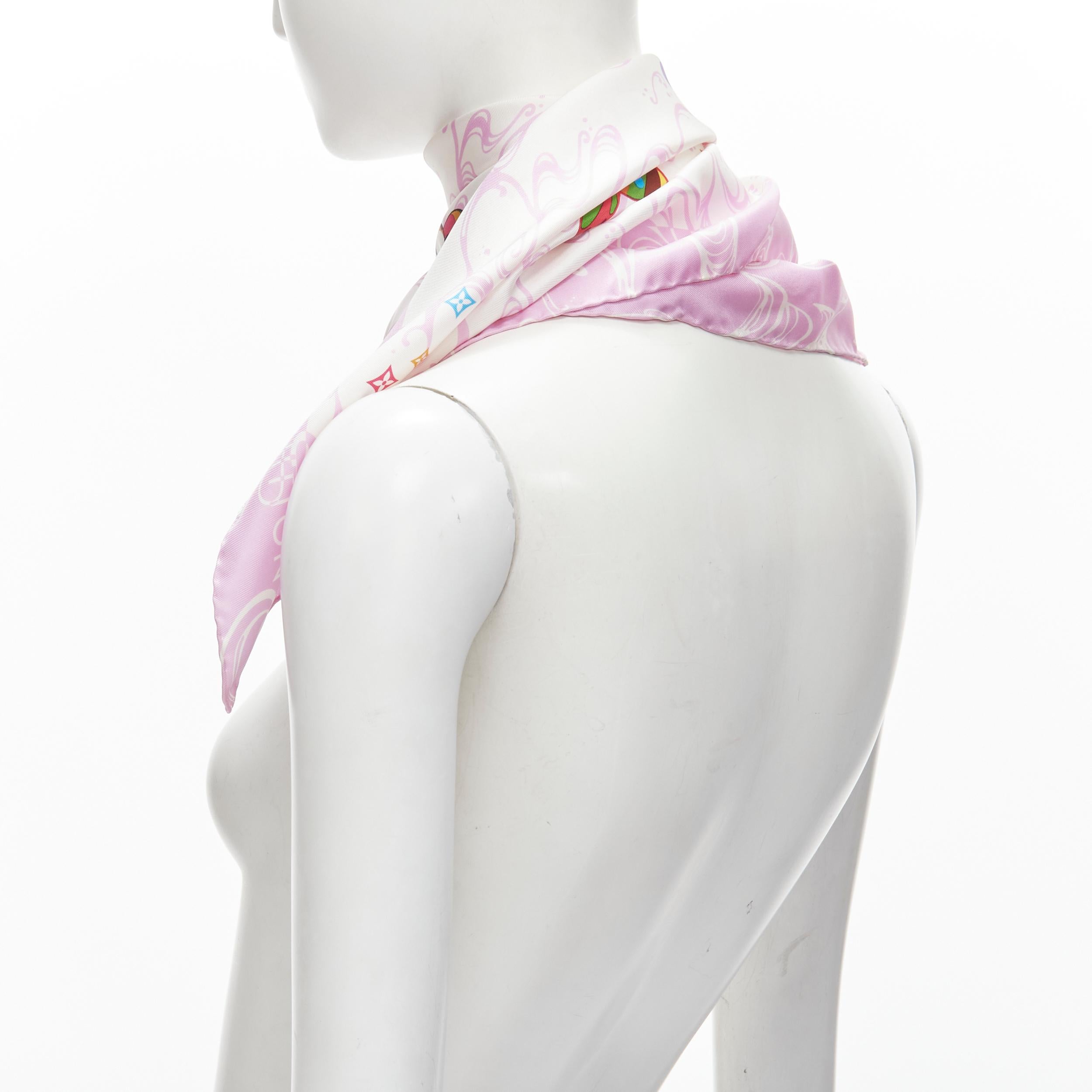 Women's rare LOUIS VUITTON 2003 Murakami Panda Onion Head 100% silk LV pink scarf For Sale