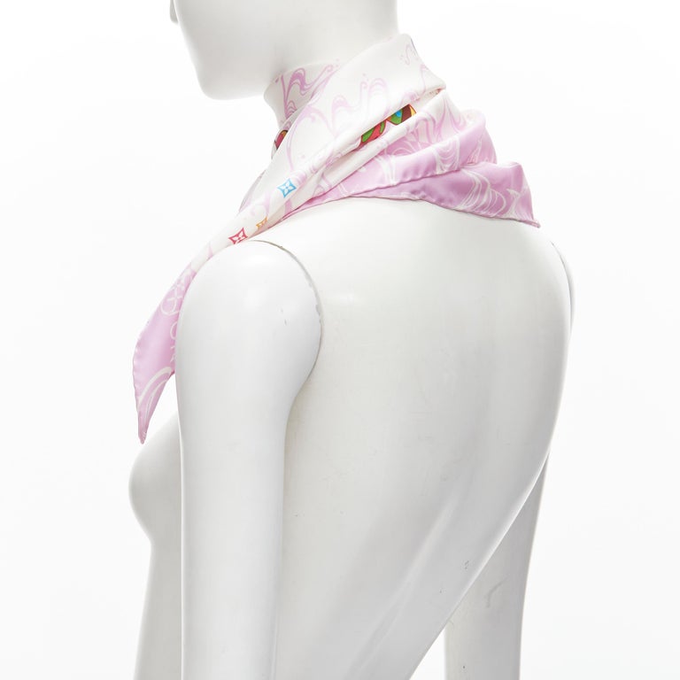 rare LOUIS VUITTON 2003 Murakami Panda Onion Head 100% silk LV pink scarf