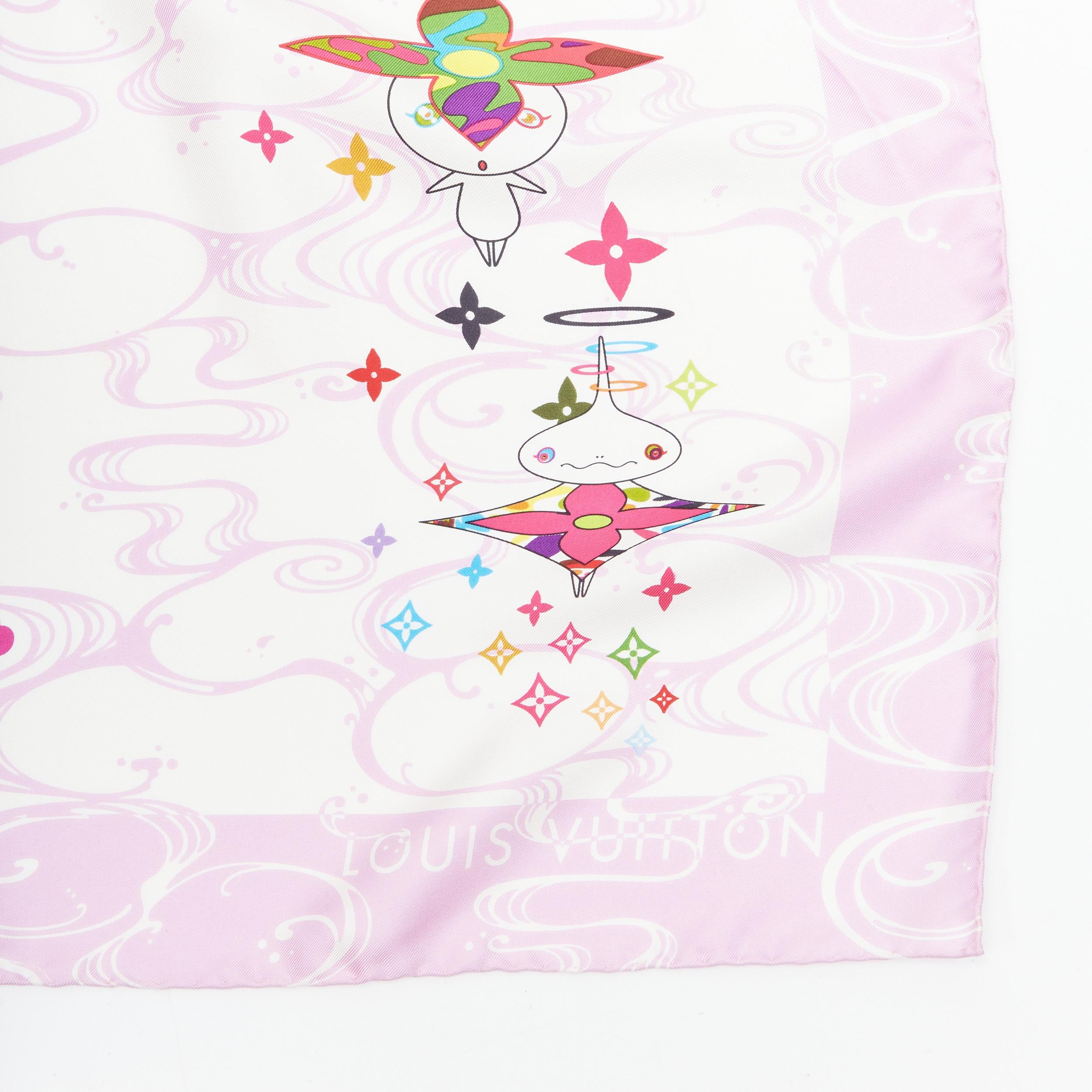 rare LOUIS VUITTON 2003 Murakami Panda Onion Head 100% silk LV pink scarf For Sale 1