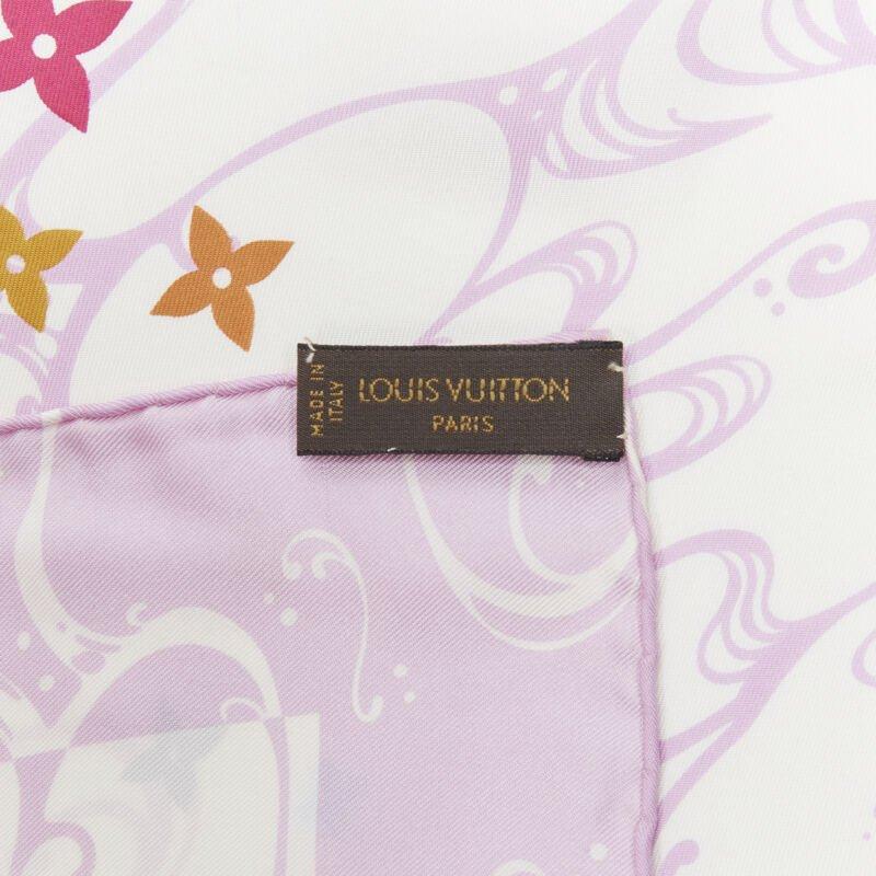 rare LOUIS VUITTON 2003 Murakami Panda Onion Head 100% silk LV pink scarf 4