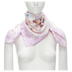 rare LOUIS VUITTON 2003 Murakami Panda Onion Head 100% silk LV pink scarf