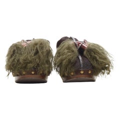 rare LOUIS VUITTON 2010 Runway black fur tassel metal heel wooden clog EU36
