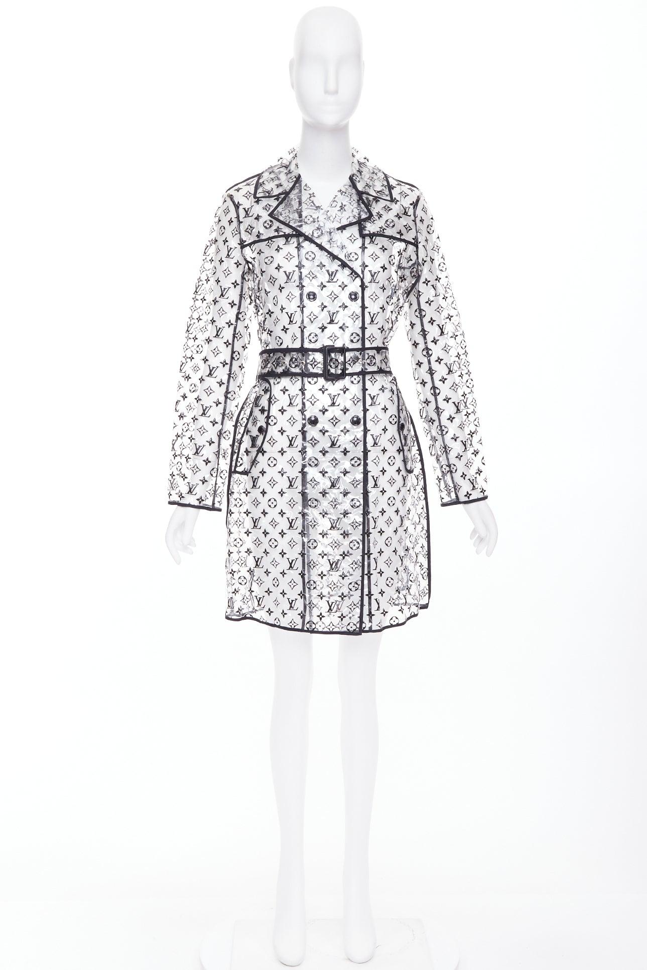 rare LOUIS VUITTON 2018 clear PVC black monogram belted trench coat FR36 S in vendita 5