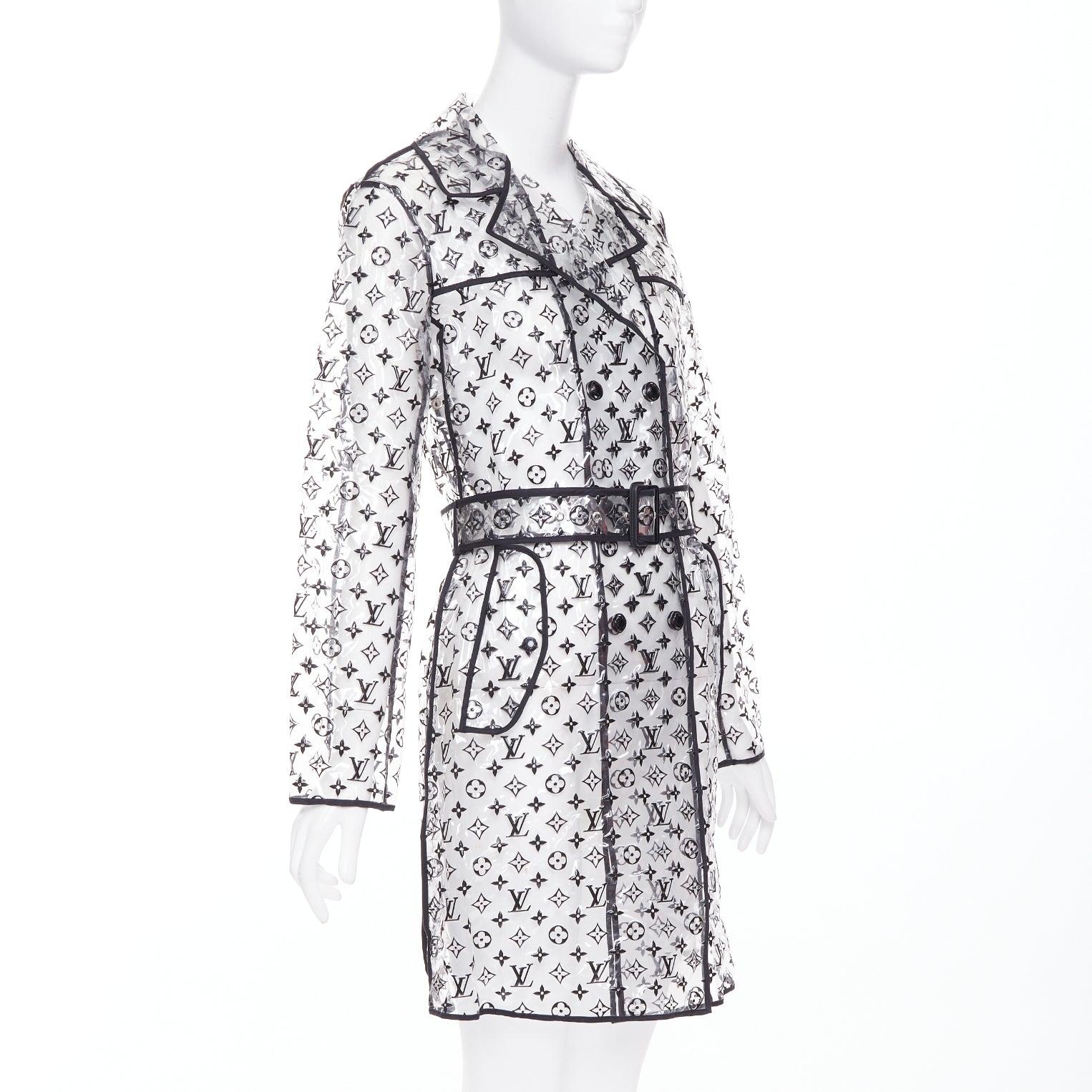 rare LOUIS VUITTON 2018 clear PVC black monogram belted trench coat FR36 S In condizioni discrete in vendita a Hong Kong, NT