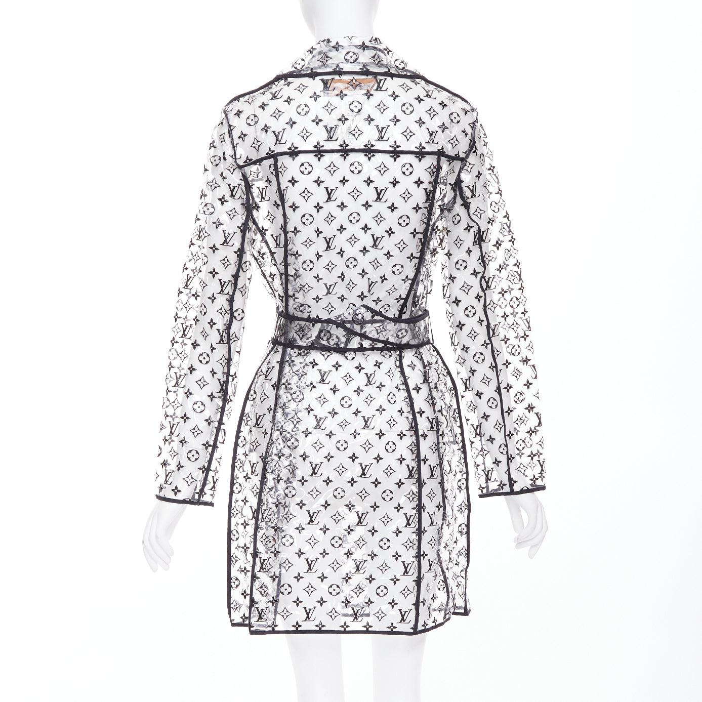 rare LOUIS VUITTON 2018 clear PVC black monogram belted trench coat FR36 S in vendita 1