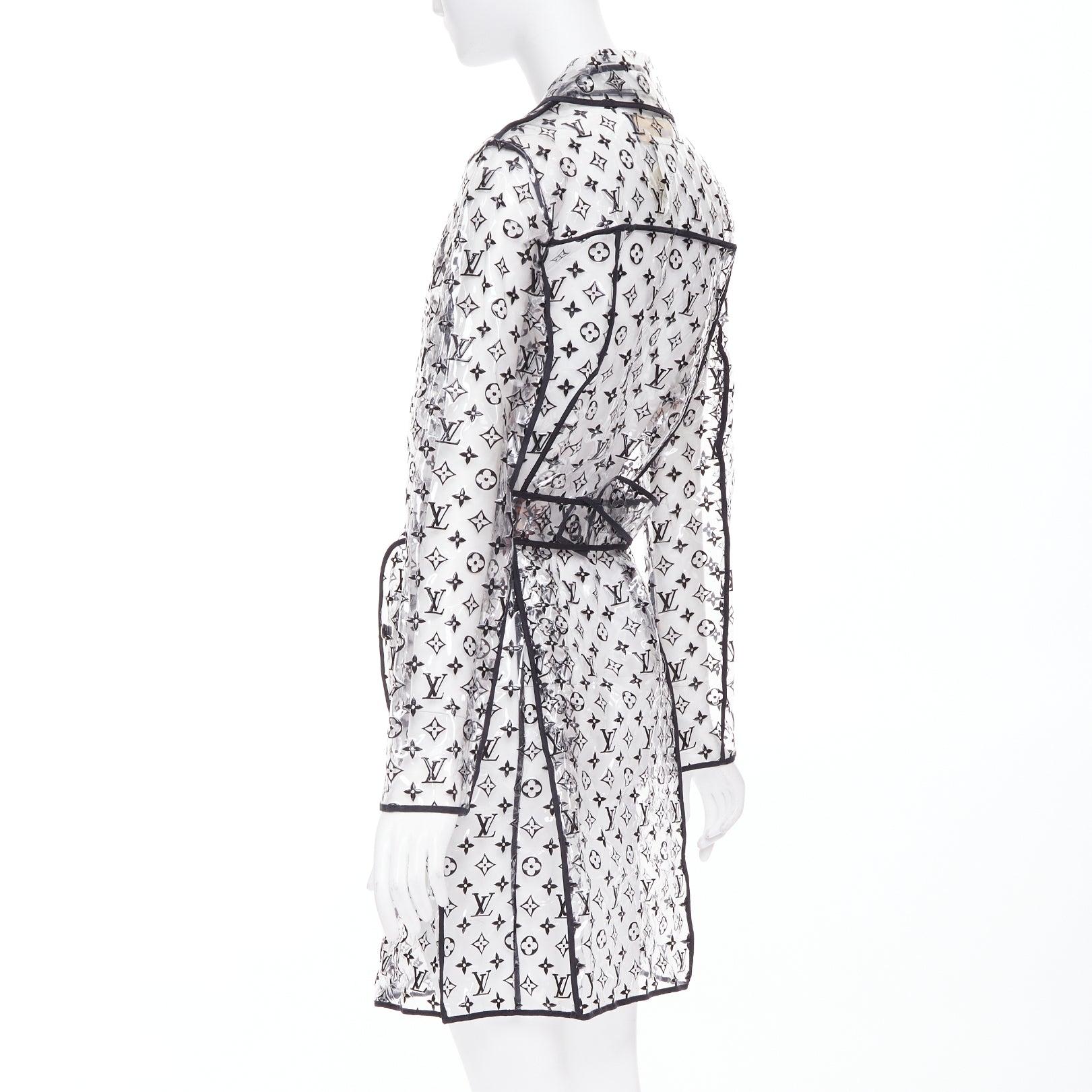 rare LOUIS VUITTON 2018 clear PVC black monogram belted trench coat FR36 S in vendita 2