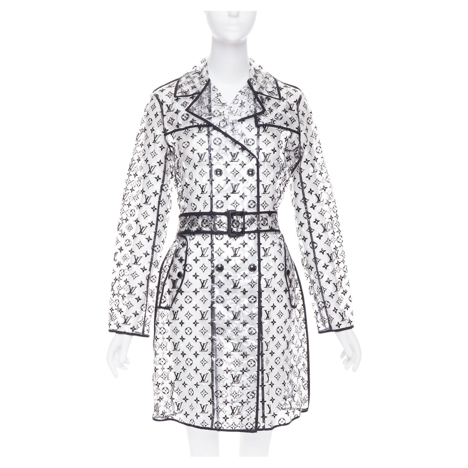 rare LOUIS VUITTON 2018 clear PVC black monogram belted trench coat FR36 S in vendita