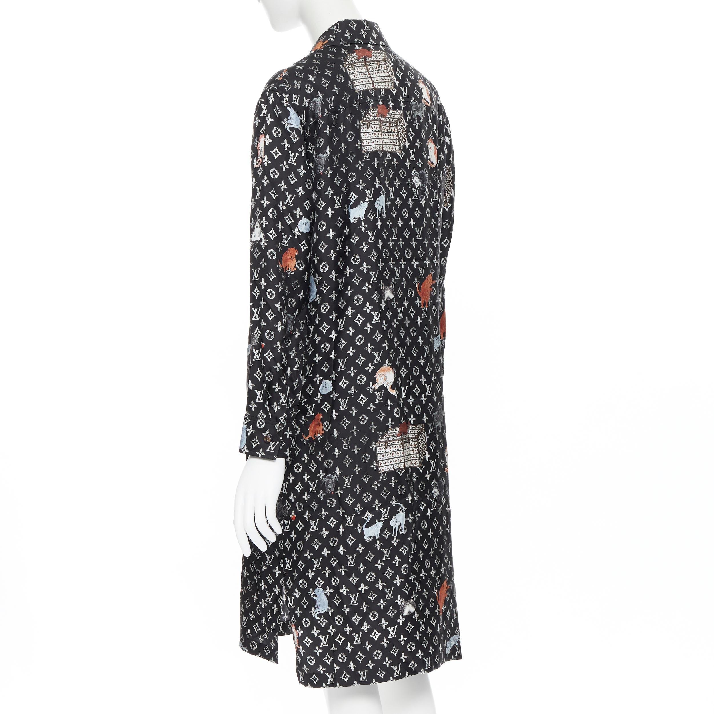 Black rare LOUIS VUITTON 2019 Grace Coddington Catagram monogram silk shirt dress S