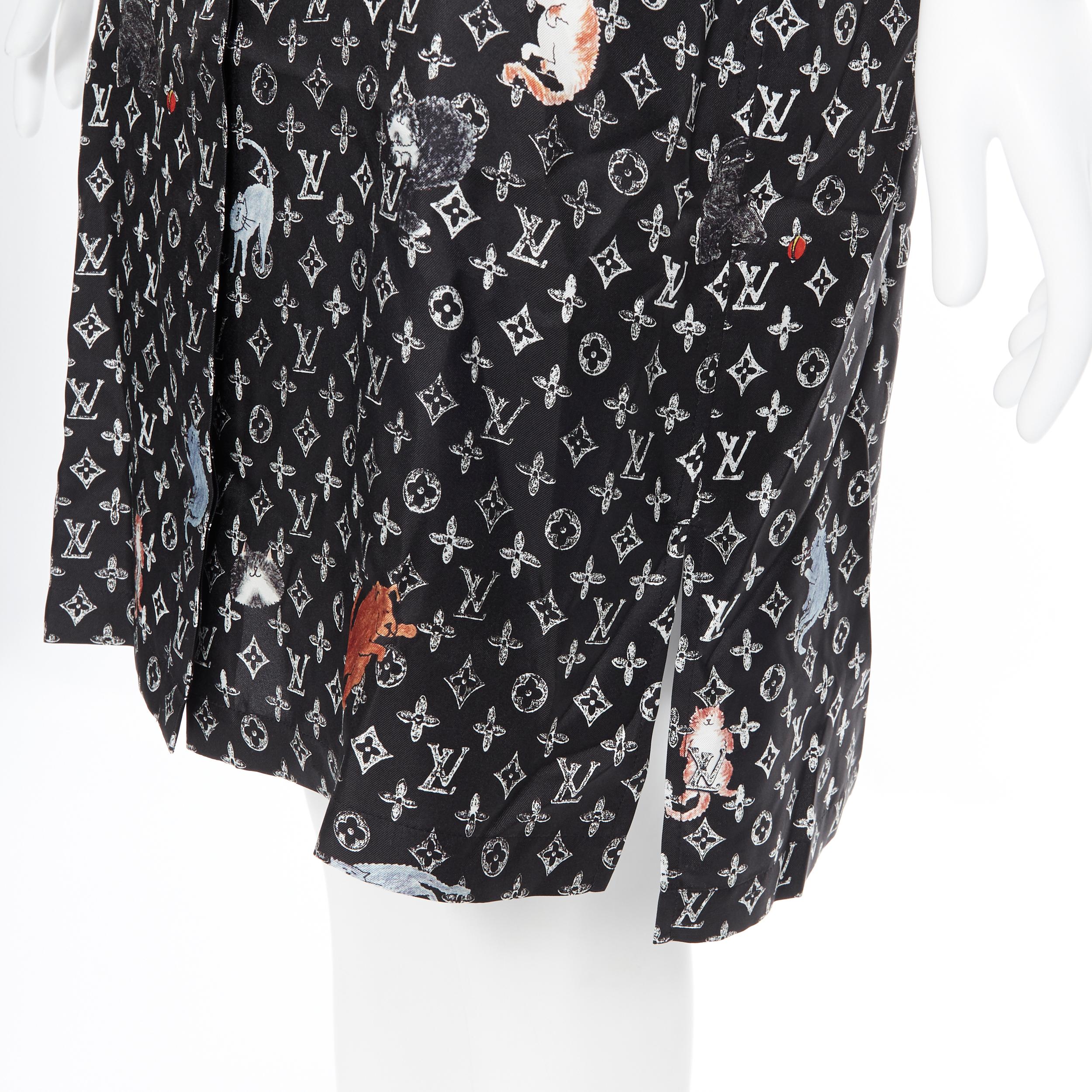 rare LOUIS VUITTON 2019 Grace Coddington Catagram monogram silk shirt dress S 1