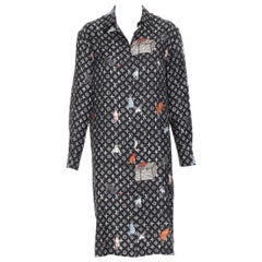 rare LOUIS VUITTON 2019 Grace Coddington Catagram monogram silk shirt dress S