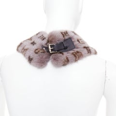 rare LOUIS VUITTON 2019 grey mink fur LV monogram silk lined collar scarf