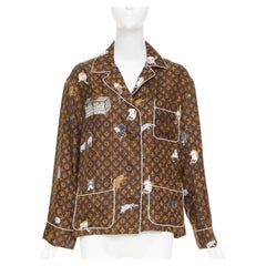 rare LOUIS VUITTON 2019 Runway Grace Coddington Catogram Monogram silk top FR36