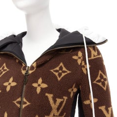 rare LOUIS VUITTON 2021 Giant XL monogram brown fleece hooded jacket FR34 XS