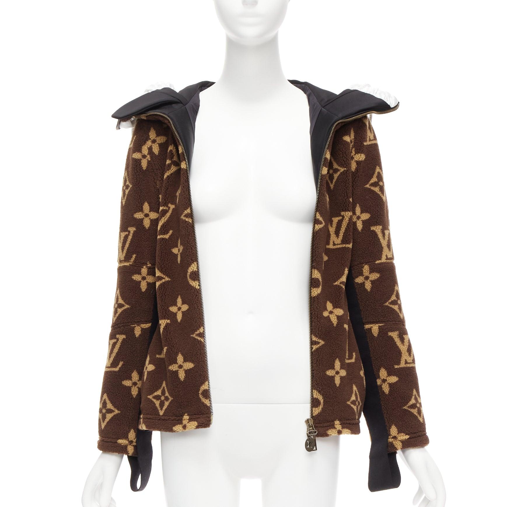 Black rare LOUIS VUITTON 2021 Giant XL monogram brown fleece hooded jacket FR34 XS