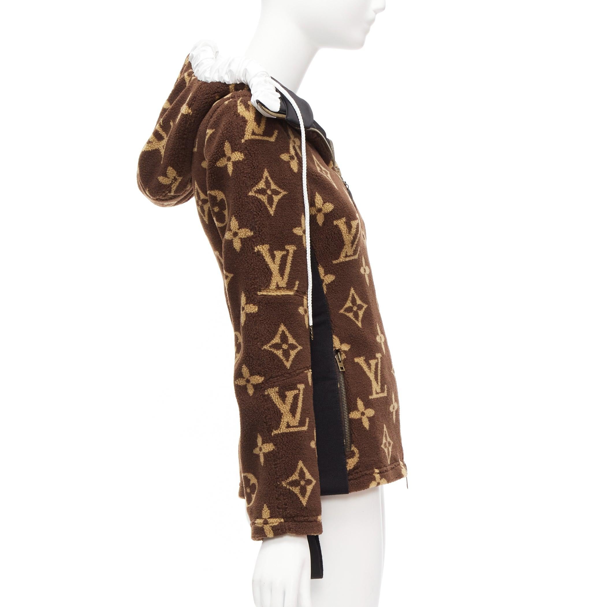 Women's rare LOUIS VUITTON 2021 Giant XL monogram brown fleece hooded jacket FR34 XS