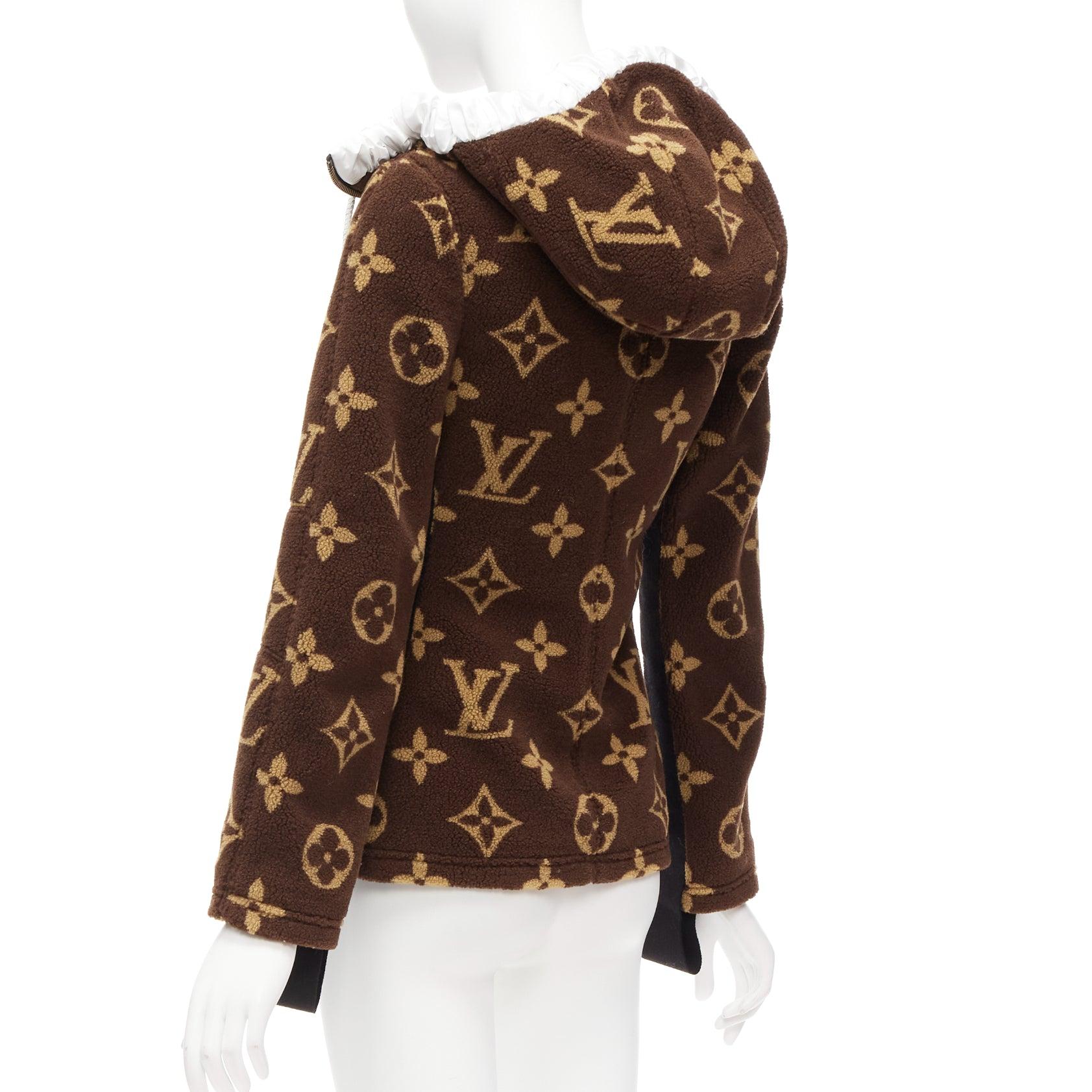 rare LOUIS VUITTON 2021 Giant XL monogram brown fleece hooded jacket FR34 XS 2