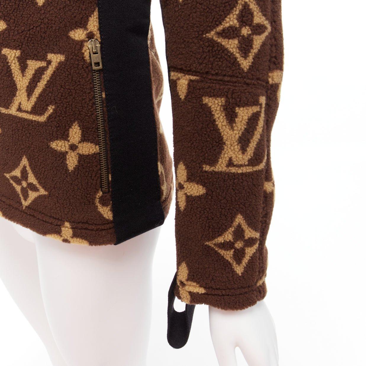 rare LOUIS VUITTON 2021 Giant XL monogram brown fleece hooded jacket FR34 XS 3