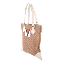 Rare LOUIS VUITTON Beige Monogram Canvas LV Logo Printed Shoulder Tote Bag