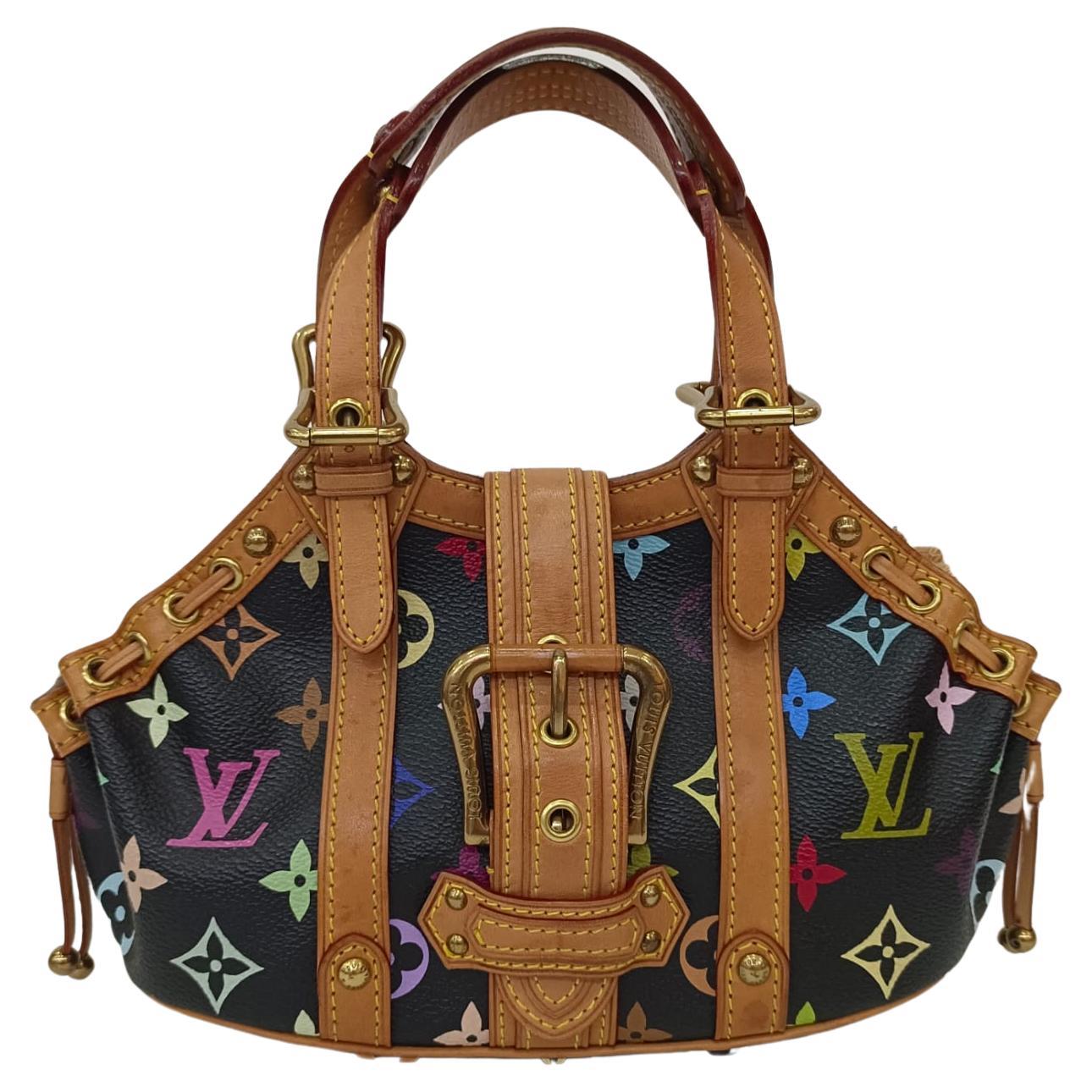 Rare Louis Vuitton Black Monogram Multicolor Theda PM Bag For Sale