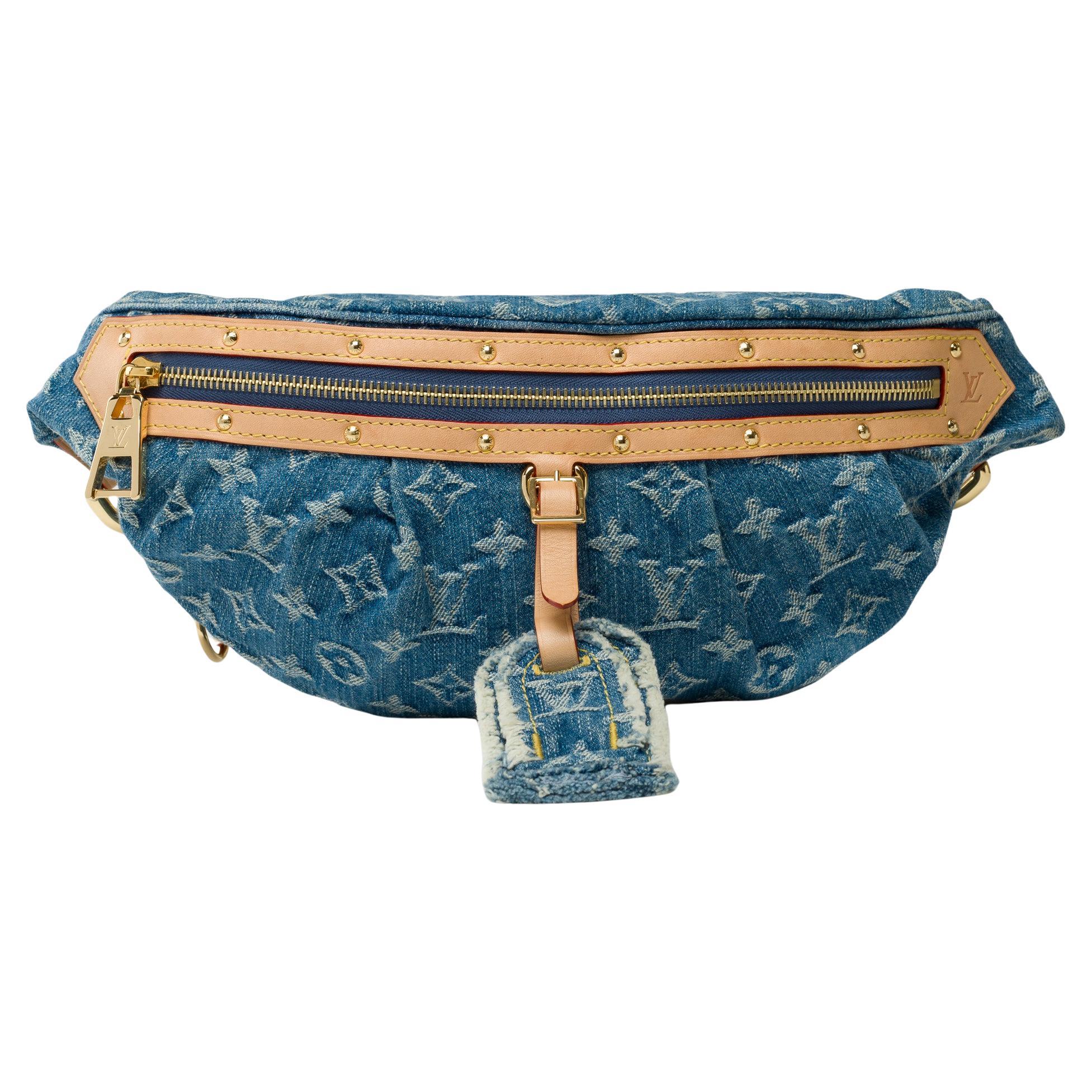 Rare Louis Vuitton Bumbag shoulder/belt bag in blue monogram Denim, GHW For Sale