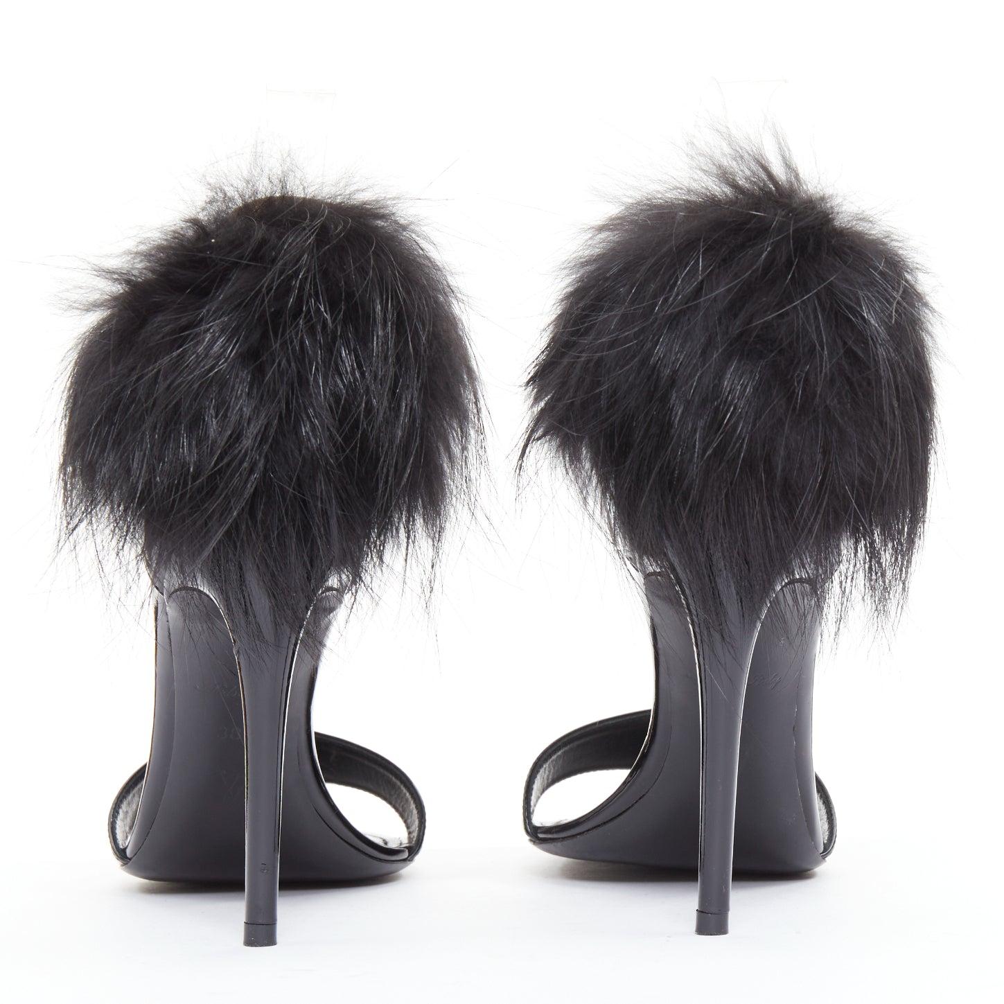 selten LOUIS VUITTON Call Back schwarzer Lackpelzbesatz LV Knöchelriemenabsatz EU38.5 Damen im Angebot