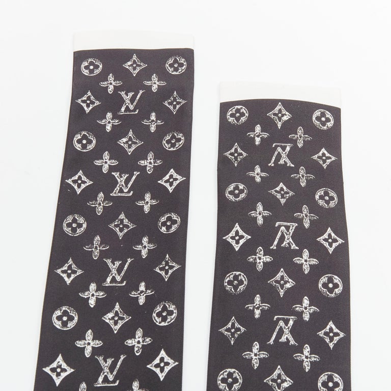 rare LOUIS VUITTON Catogram black white monogram print silk neck tie scarf