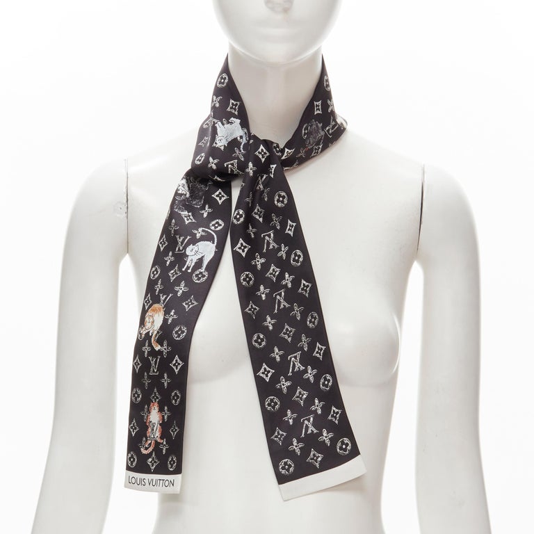 rare LOUIS VUITTON Catogram black white monogram silk bandeau neck tie scarf