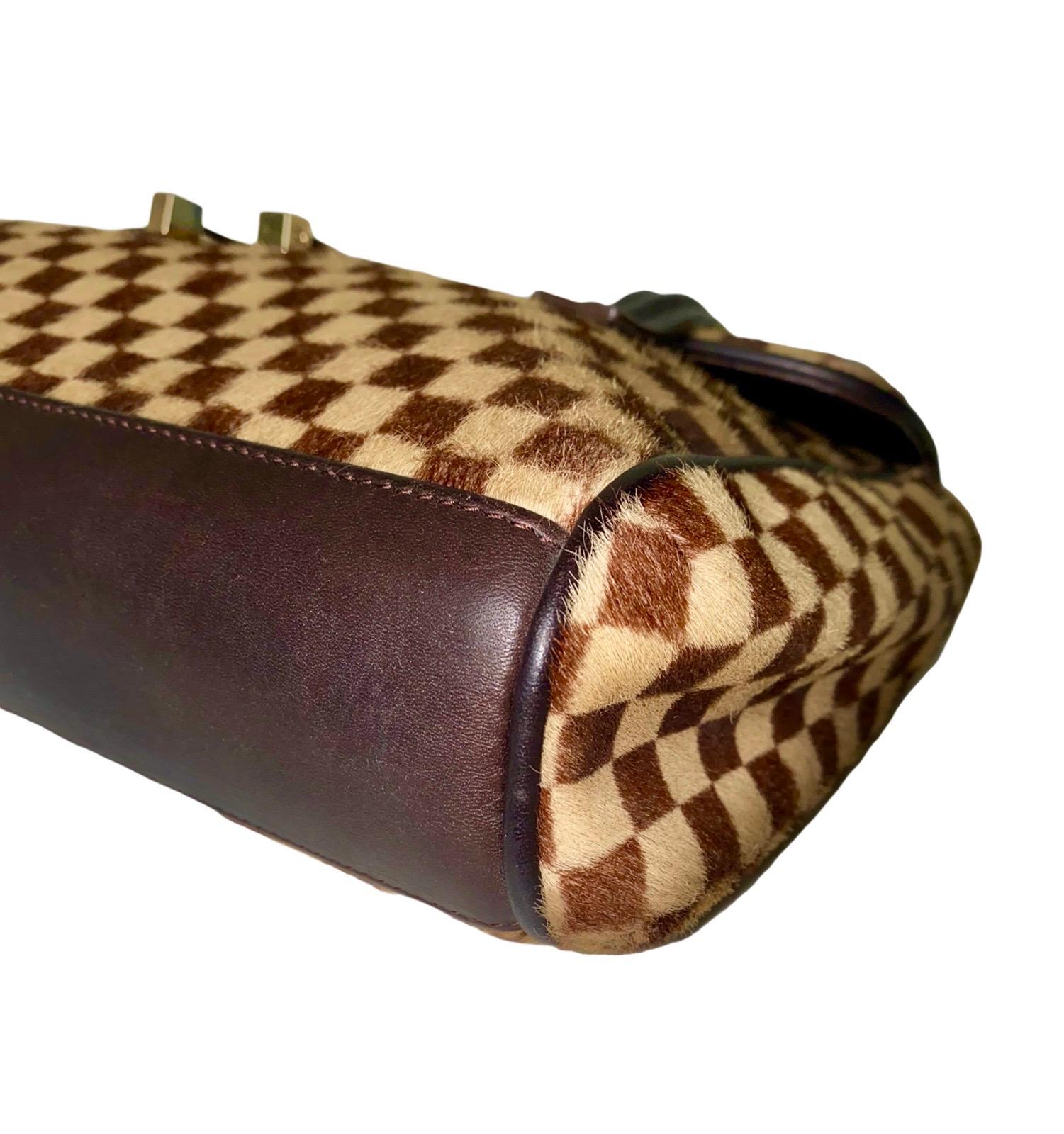 Rare Louis Vuitton Damier LV Logo Fur & Calf Skin Leather Handbag 3