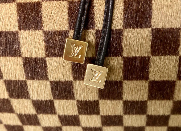 Rare Louis Vuitton Damier LV Logo Fur & Calf Skin Leather Handbag