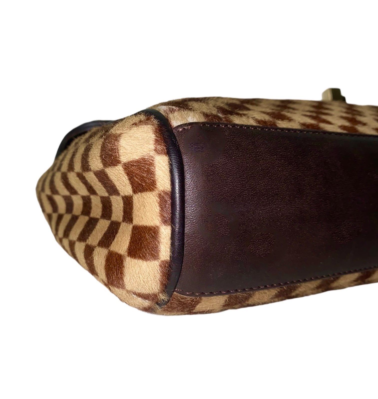 Rare Louis Vuitton Damier LV Logo Fur & Calf Skin Leather Handbag 1
