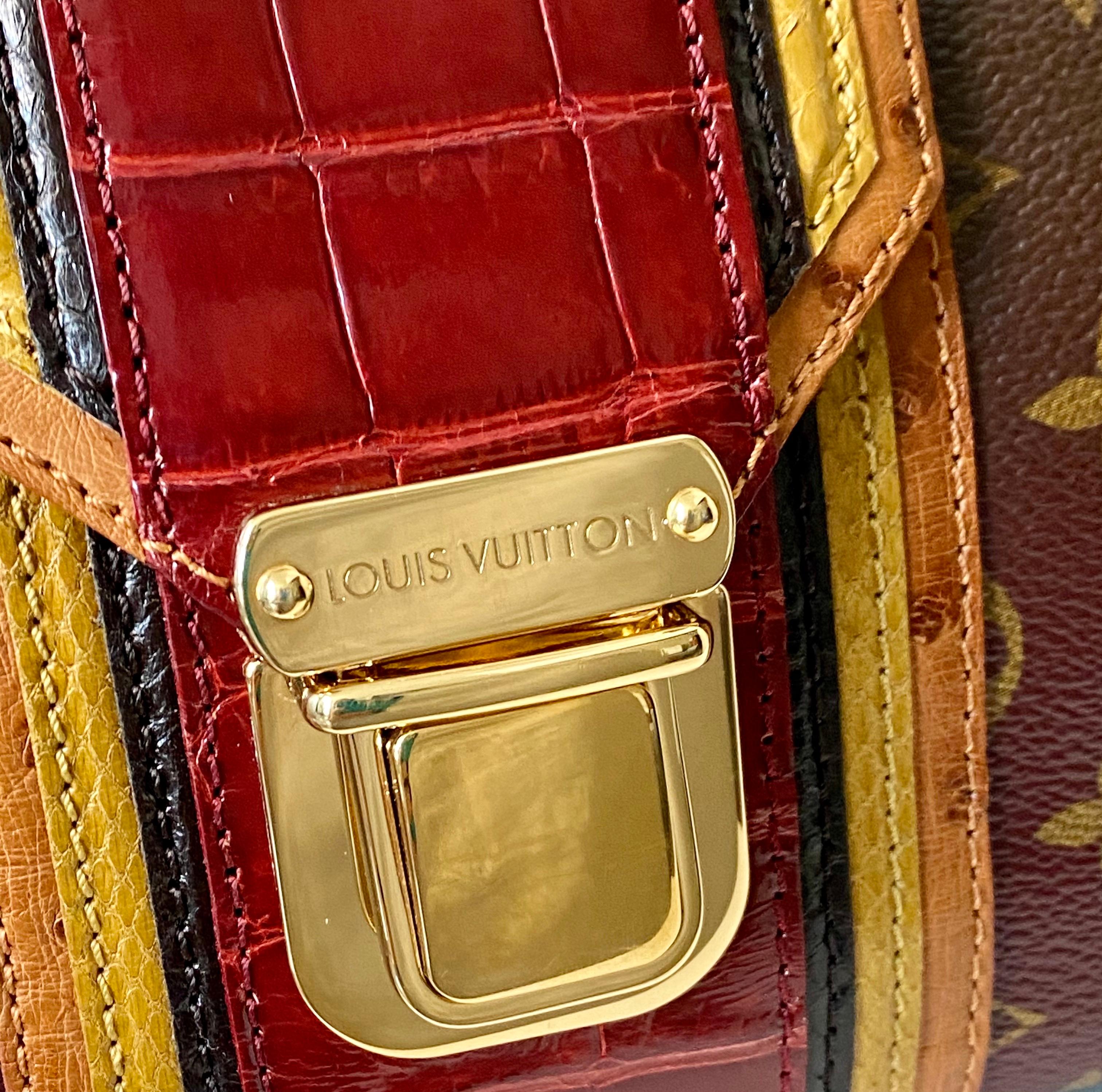 RARE Louis Vuitton Exotic Alligator Ostrich Monogram Canvas Ombre Top  Handle Bag