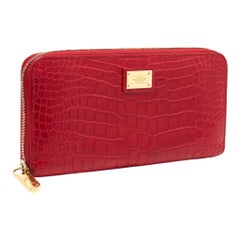 Rare LOUIS VUITTON Exotic Crocodile Skin Lipstick Red Zippy Wallet Clutch