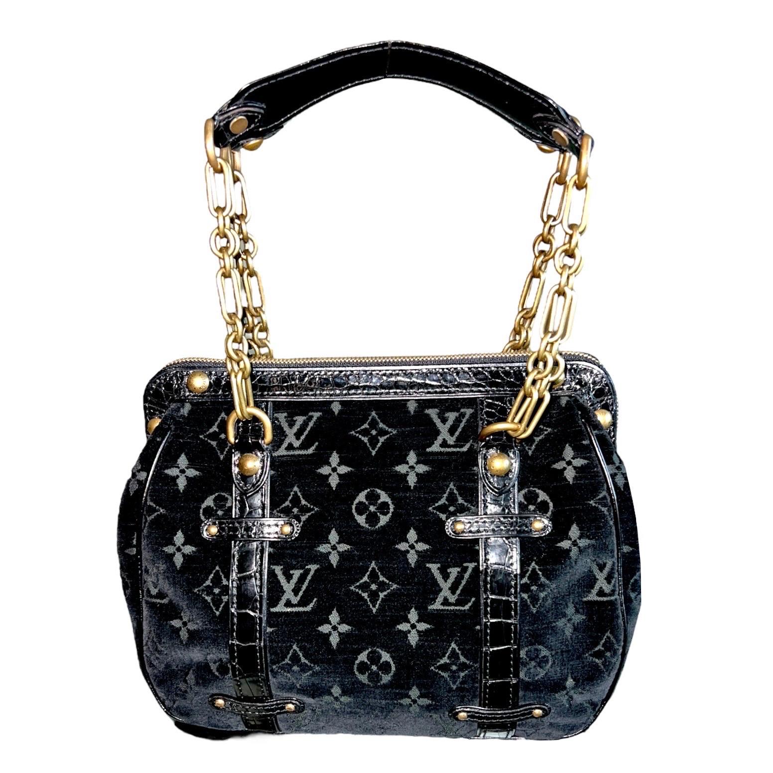 RARE Louis Vuitton Exotic Velvet & Alligator Skin LV Monogram Logo Evening Bag For Sale 2