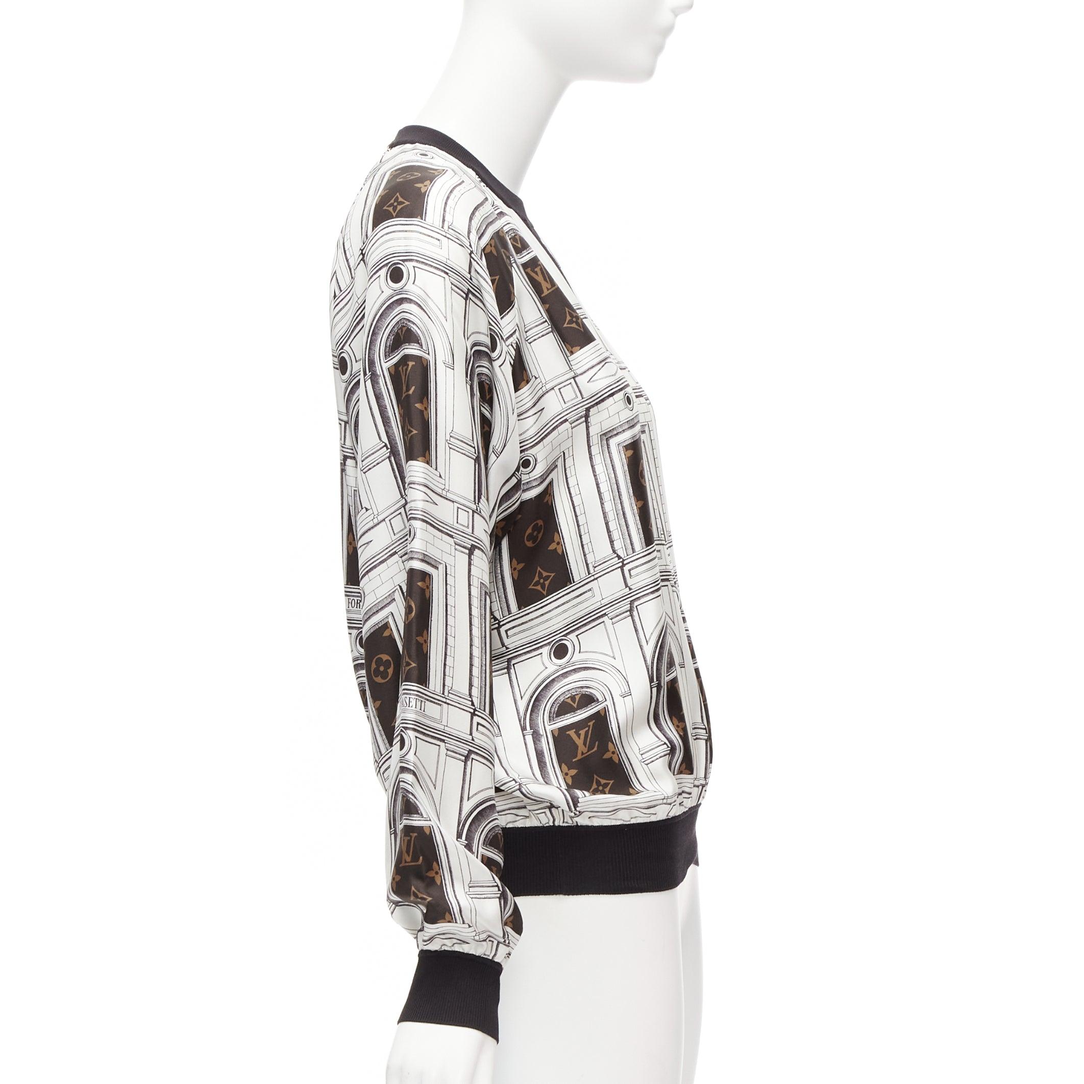 Women's rare LOUIS VUITTON FORNASETTI 100% silk monogram graphic print cropped sweater S For Sale