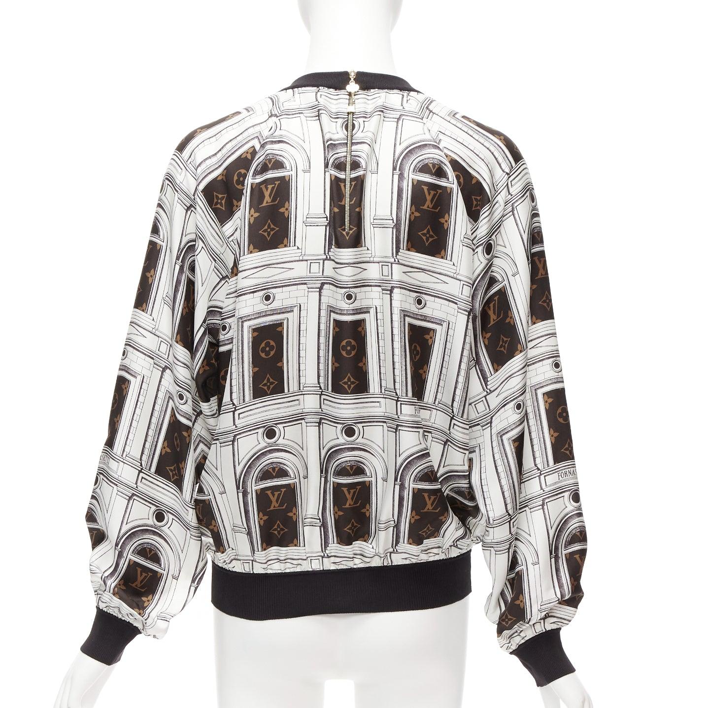 rare LOUIS VUITTON FORNASETTI 100% silk monogram graphic print cropped sweater S For Sale 1