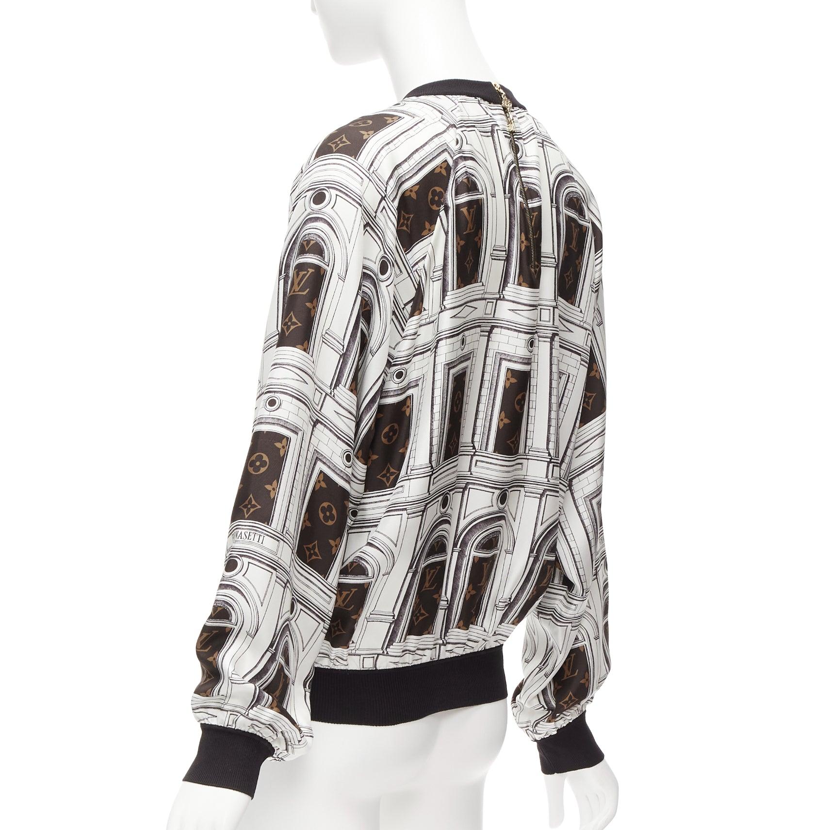 rare LOUIS VUITTON FORNASETTI 100% silk monogram graphic print cropped sweater S For Sale 2