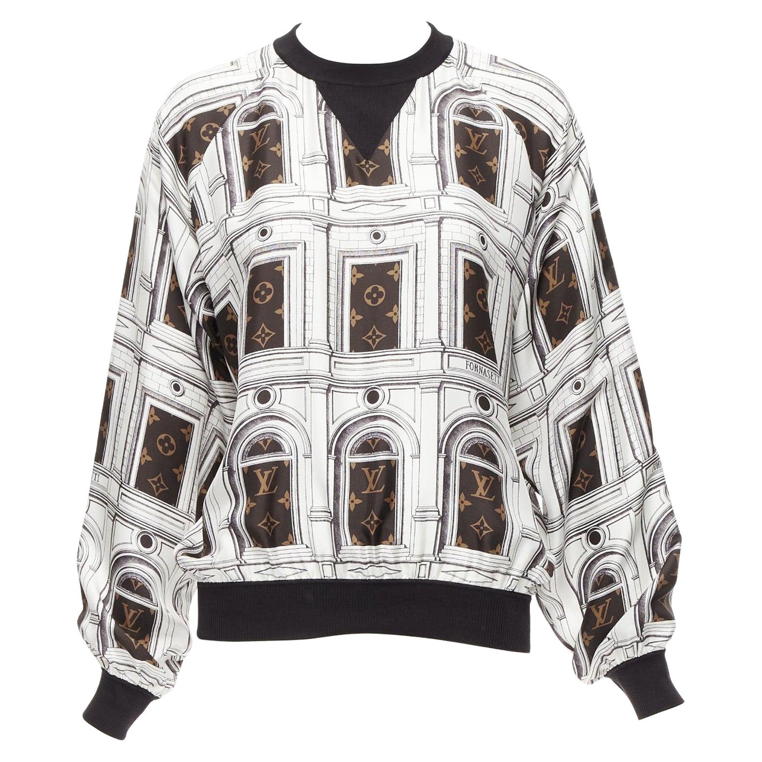 rare LOUIS VUITTON FORNASETTI 100% silk monogram graphic print cropped sweater S