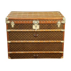 Antique RARE Louis Vuitton high Hat Trunk in brown stencil Monogram canvas Circa 1914