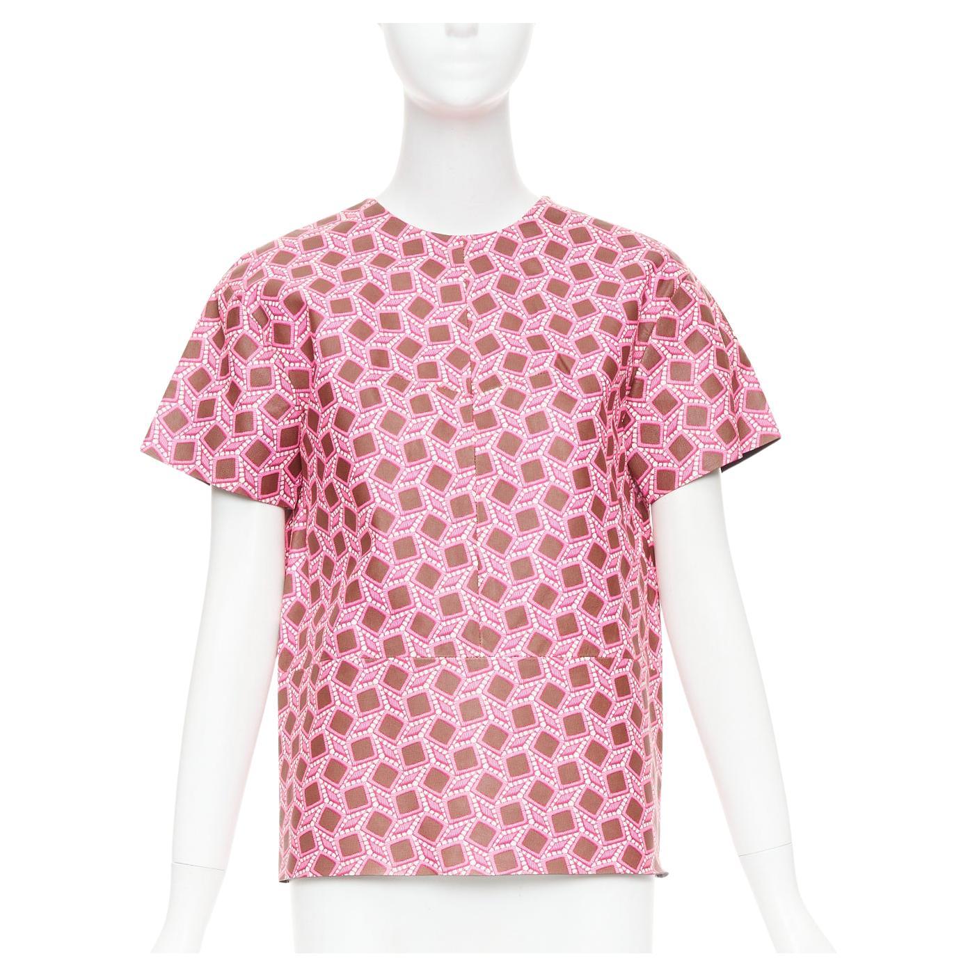 rare LOUIS VUITTON leather pink enlarged lattice lace print boxy top FR34 XS