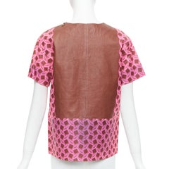 rare LOUIS VUITTON leather pink enlarged lattice lace print boxy top FR36 S