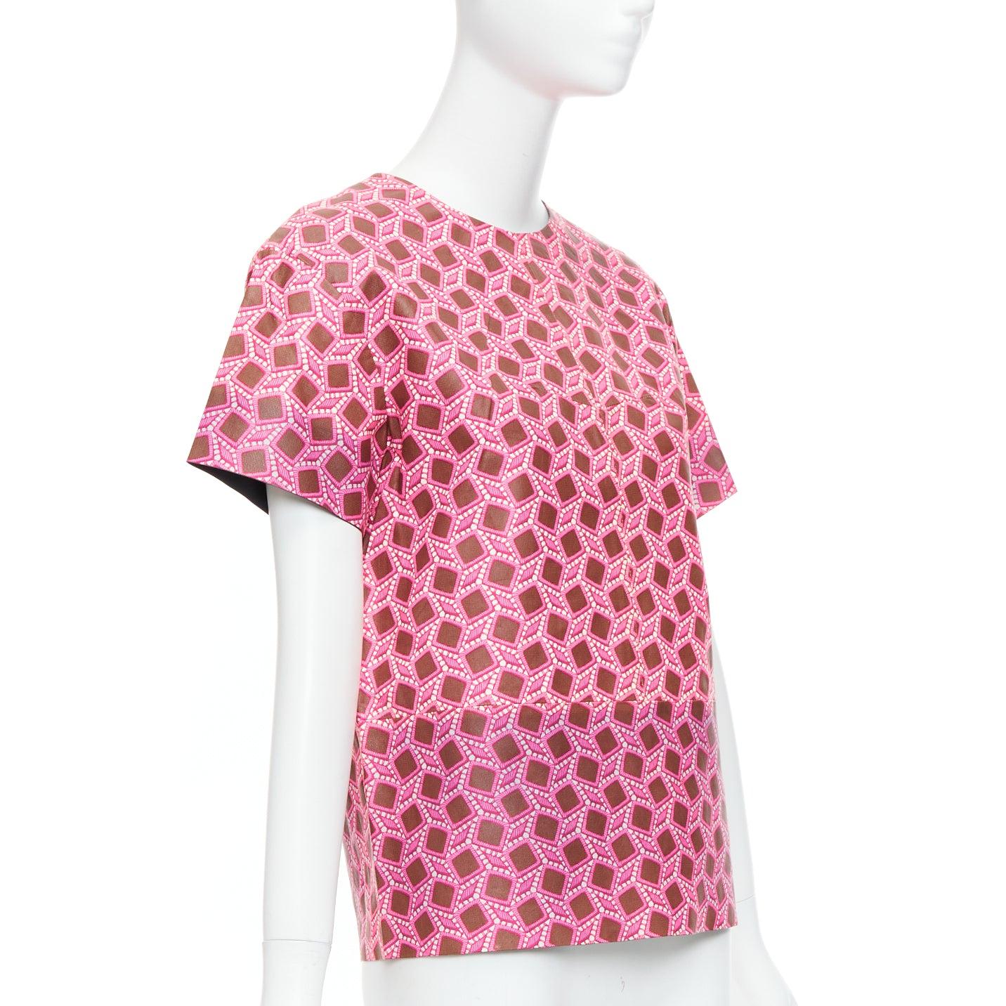 Rosa raro top boxy LOUIS VUITTON in pelle rosa con stampa a reticolo allargato FR36 S in vendita
